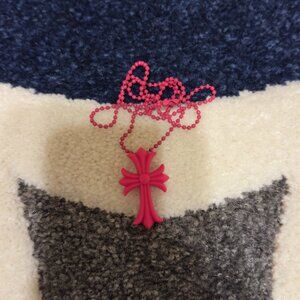 Chrome Hearts Rubber CH Cross Small Necklace Silicone Rose Red